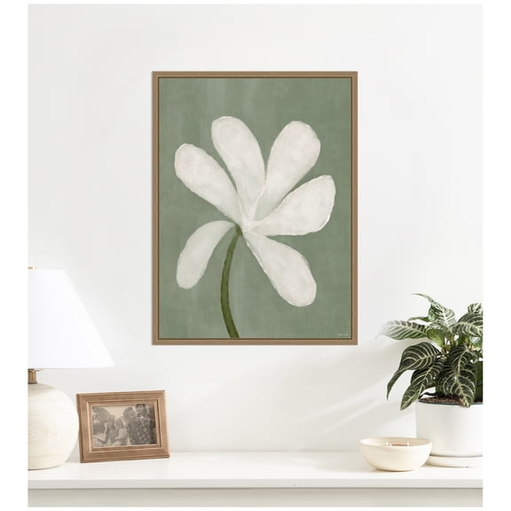 Kate and Laurel Framed Canvas Wall Art Print White Floral by Gabrielly Guedes, 18 x 24 Sylvie Dark Gold Frame, Modern Contemporary, Flower Art for Wall Decor