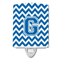 Caroline's Treasures CJ1056-GCNL Letter G Chevron Blue and White Ceramic Night Light, 6x4x3", multicolor