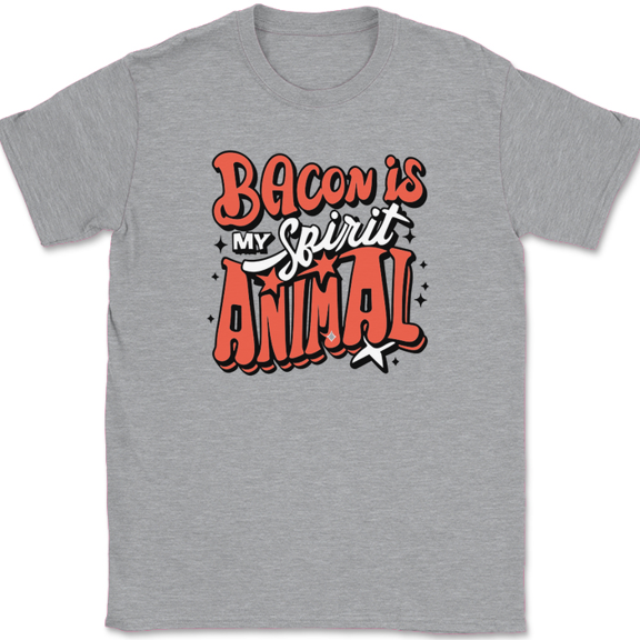 Bacon Is My Spirit Animal T-Shirt Funny Meat BBQ Grilling HP Wizard Humor Tee - Heather Grey, S