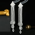 thumbnail image 3 of OUOYYO Sparkling Square Tassel Drop Earrings for Women - Diamond-Like Rhinestone Dangle Wedding Party Jewelry, Elegant Evening Glam Accessories, 3 of 6