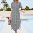 thumbnail image 4 of Windowpane Check Grid (white/gray) Long Sleeved Shirt Dress clothes for women Dresses gala, 4 of 7