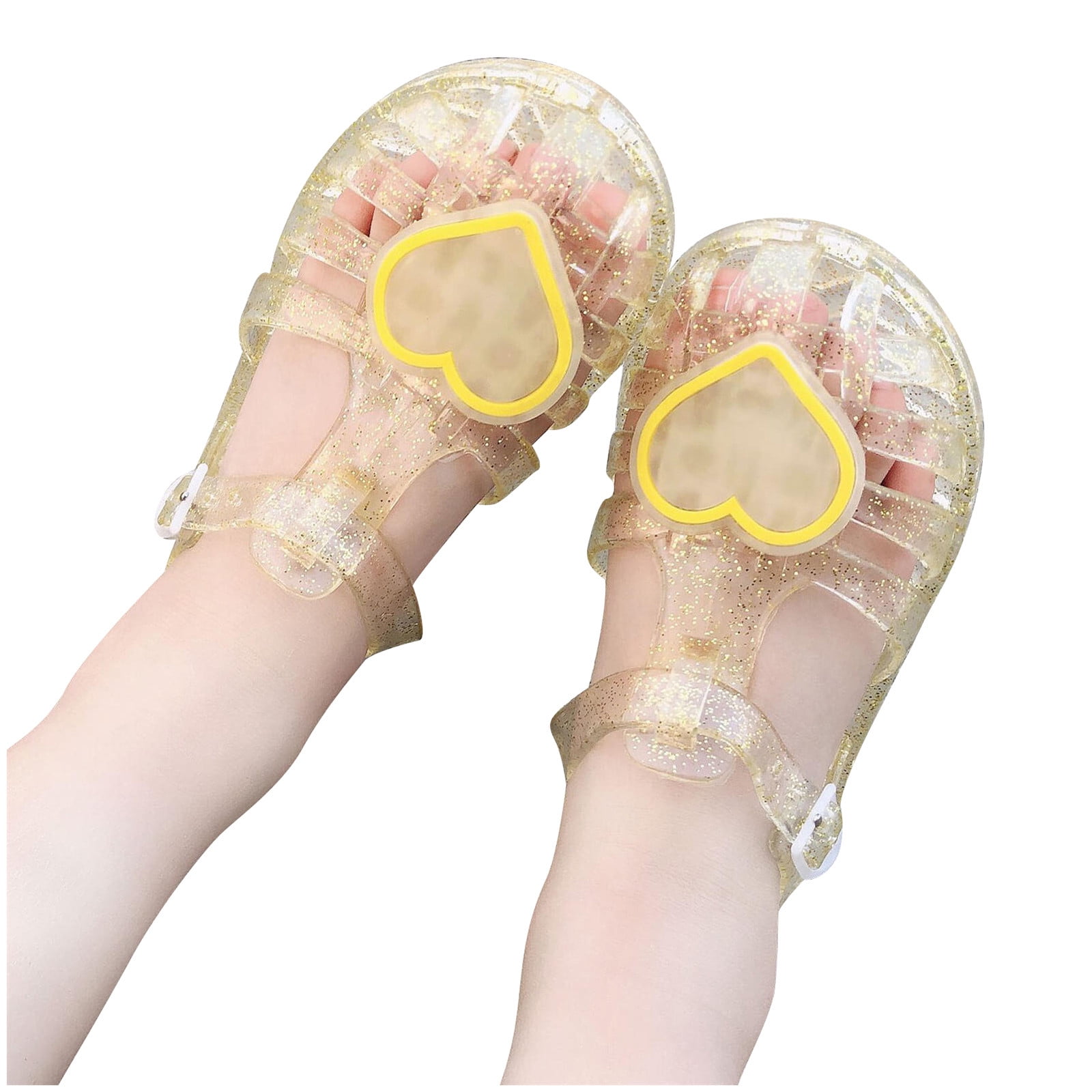 Herrnalise Jelly Shoes for Toddler Girls Summer BeachRetro Sandals T-Strap  Slingback Little Kids Glitter Soft Closed Toe Princess Dress Flat
