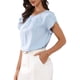 thumbnail image 4 of INSPIRAR CHIC Estilo Top de Manga Corta para Blusas Casuales de Mujer con Frente Plisado Cuello Redondo Camisetas Básicas de Verano M Azul Claro, 4 of 6