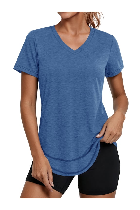 Womens Workout Tops V Neck Athletic T Shirts Comfy Exercise Shirts Loose Women Activewear for Gym Running Yoga