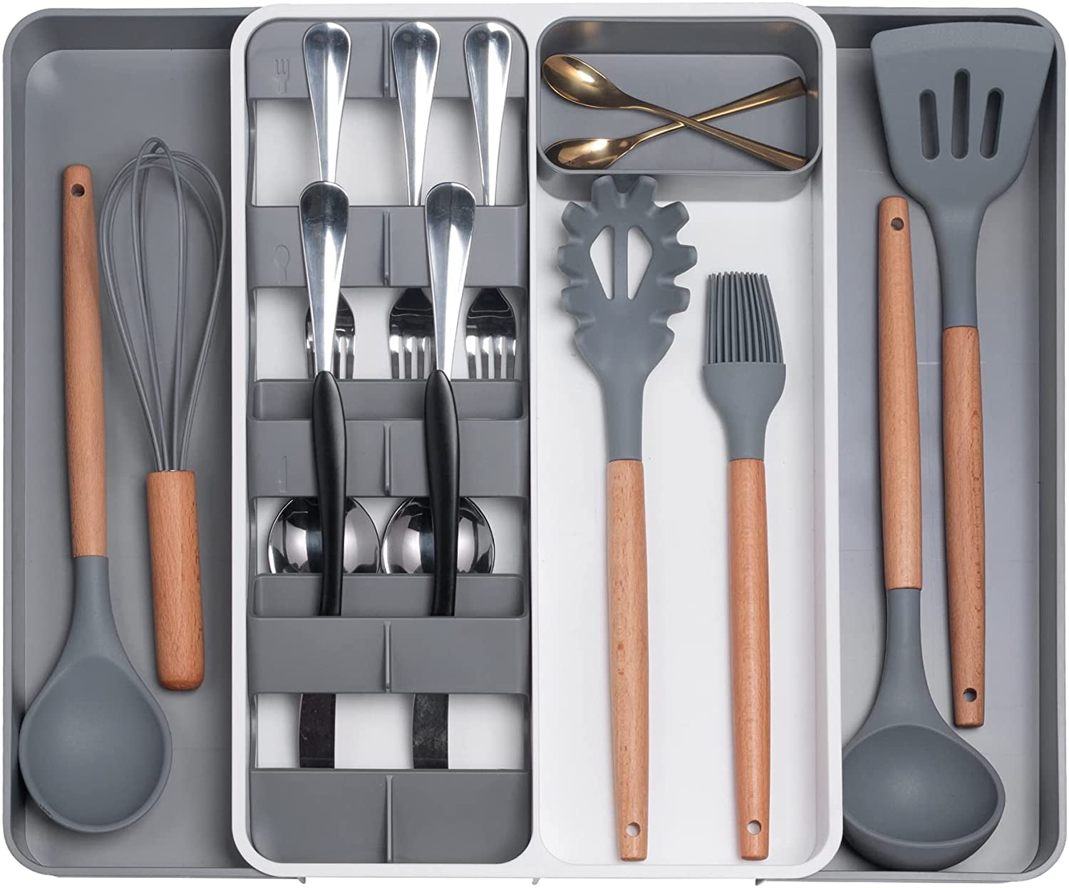 Expanding Plastic Kitchen Cutlery Drawer Tray Utensil Storage Tray Organiser 