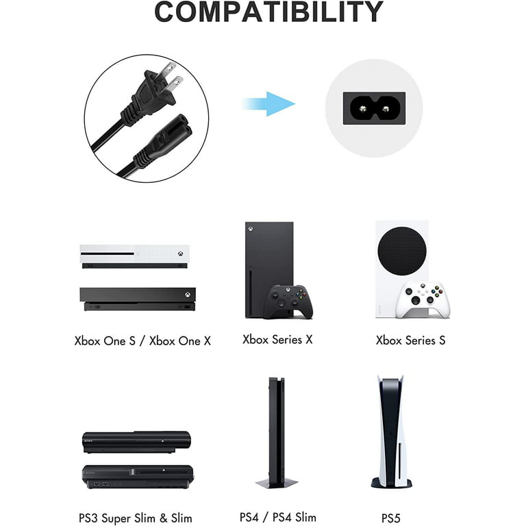 Cable de alimentación de CA compatible con XboxOne S, XboxOne X, XboxSeries  X/S, Sony PS5 / PS4 / PS3 Playstation 4 Slim, PSP, PSV cable de repuesto
