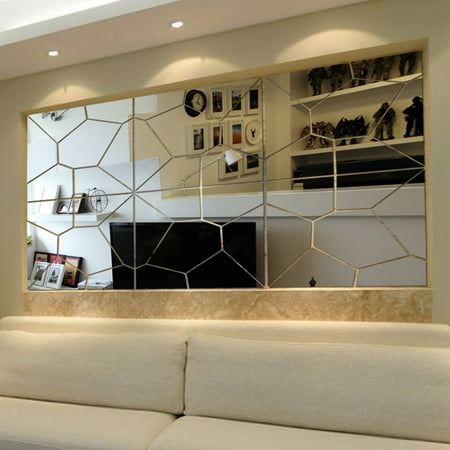- 21PCS Removable Non-toxic 3D DIY Acrylic Flexible Self Adhesive Wall Mirror Tile Mirror Sheets Mirror Decal Art Mural Wall Sticker Home Living Room Restaurant Coffee Shop Decor