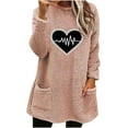 thumbnail image 3 of lcziwo Sweatshirt for Women Fuzzy Fleece Crewneck Long Sleeve Pullover Tops Cute Heart Print Casual Loungewear with Pockets, Pink, XL, 3 of 5