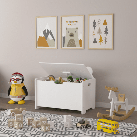 Homy Casa Kids Toy Storage Bench with Safety Hinge, Large Organizer for Playroom or Bedroom, White