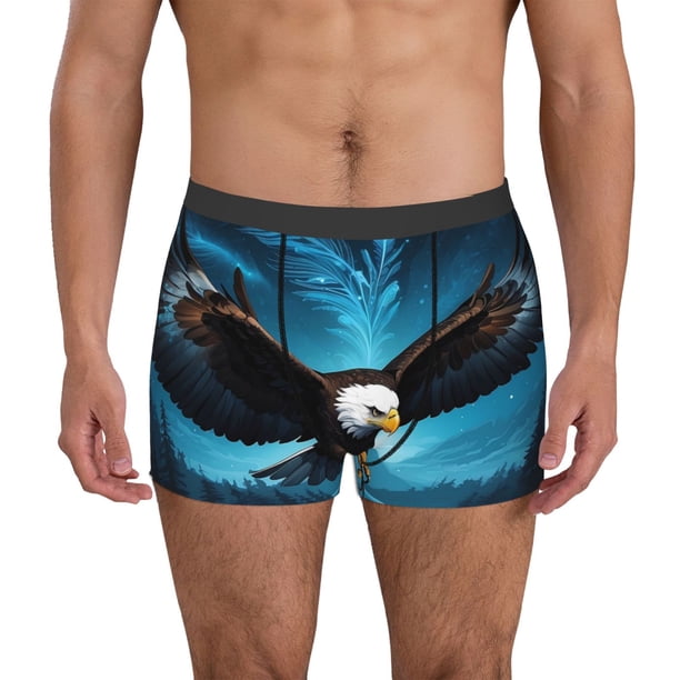 Balery Night Sky Forest Bald Eagle Calzoncillos bóxer para hombre, ropa interior de algodón suave y transpirable con cinturilla de nailon-Medium