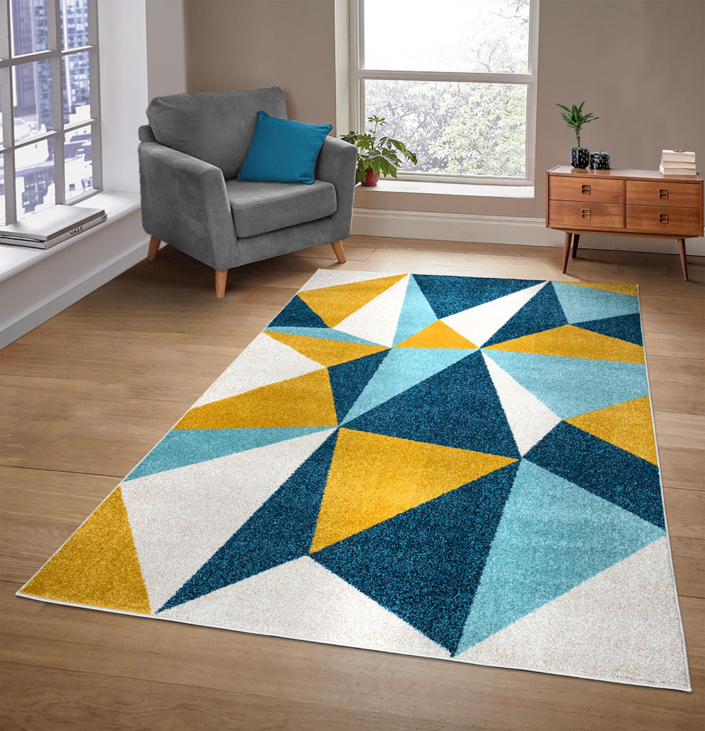 A2Z Amsterdam 171 Rug Navy Blue Mustard Abstract Geometric Colorful Brushed  Pattern Modern Contemporary Medium Living Room Area Rug Tapis Carpet (3x5  4x6 5x7 5x8 7x9 8x10)