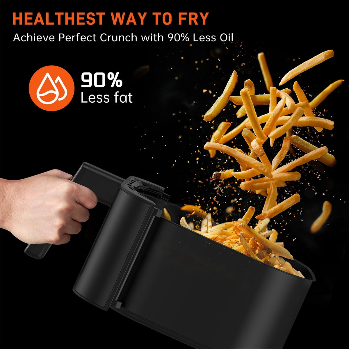 Cshidworld Air Fryer, 7.5 QT Large Air Fryer with Clear Window & Washable Basket,10-in-1 Presets Functions For Crisp,Roast,Bake and Reheat,Nonstick,Digital Touchscreen,Quiet, Black