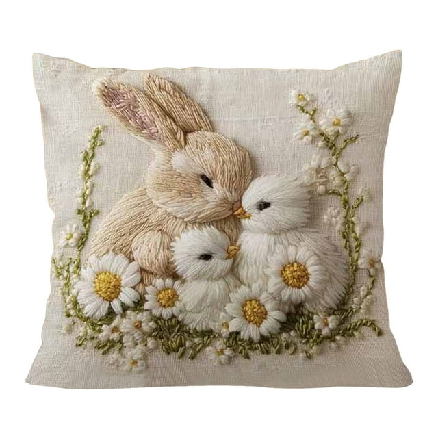 Easter 2D Printed Pillowcase 45x45cm Cute Rabbit And Chick Plush Cushion Cover Suitable For Spring Easter Decoration Sofa Bedroom Home Decoration