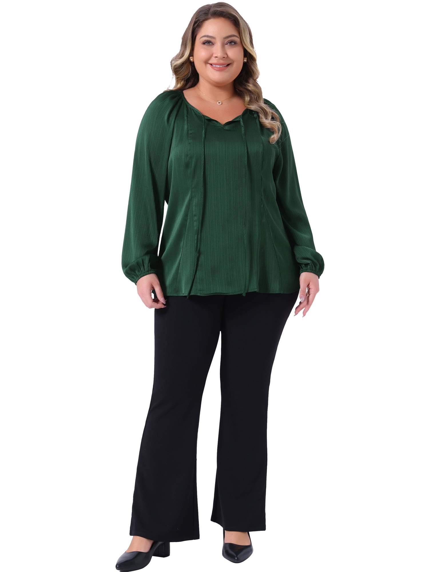 DARING DIVA Women's Plus Dressy Blouse Tie Front Elegant Shirt 3X Green