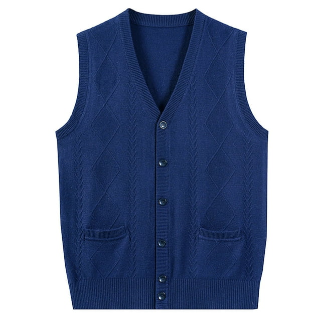 JMYHOAM Sweater Vest Men Cardigan Sweaters for Men Men Solid Color Pocket Knitting Round Neck Cover Elastic Sweater Tank M-XXXL