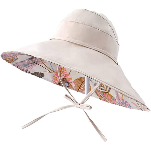 CoCopeaunts Women's Sunhat Wide Brim Beach Topless Summer Hat Reversible Breathable Stylish Flower Ponytail Large Vacation Foldable Hat