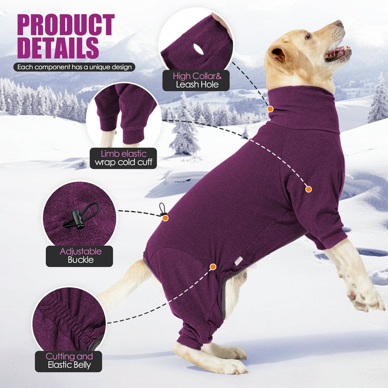 Rozkitch Turtleneck Dog Sweater with Leash Hole Warm Pajamas Adjustable Pullover Pet Onesie for Fall and Winter Four-legged Stretchy Dog Winter Coat