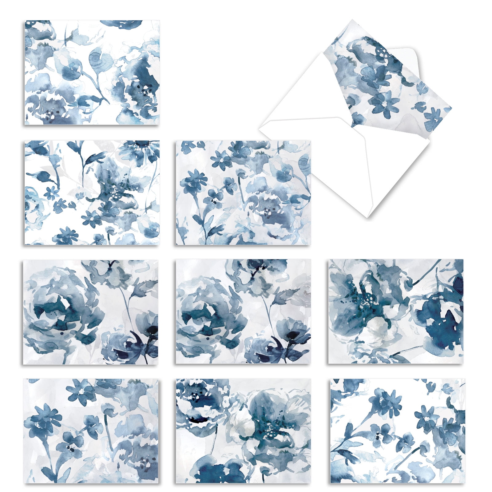 10 Thank You Note Cards Boxed (4 x 5.12 Inch) - INDIGO BLOOMS M6597TYG