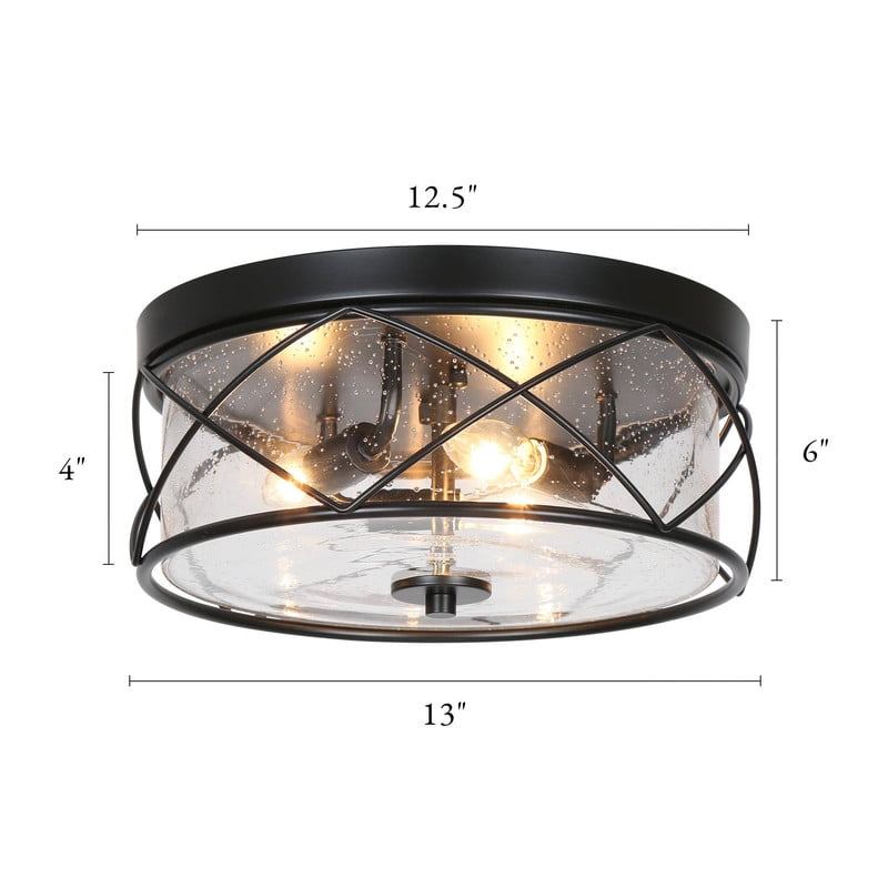 LNC Black Flush Mount Ceiling Light withseeded Glass, 3-Light 13" Modern Farmhouse Fixture
