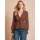 thumbnail image 5 of Blusa De Manga Larga Con Volantes Y Lazo Frontal En Marrón, 5 of 14