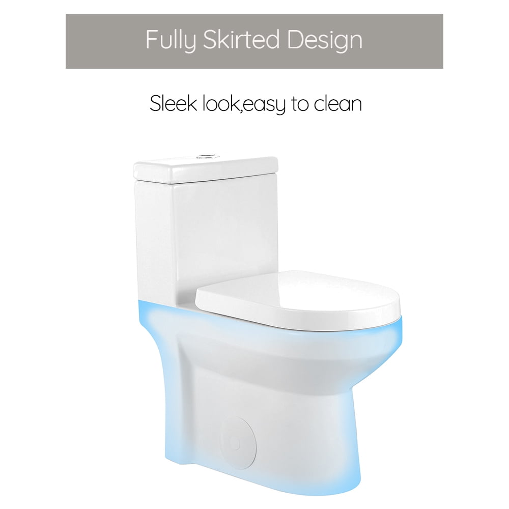 HOROW Small Toilet One Piece Short Compact Bathroom Tiny Mini Commode Water Closet Dual Flush Concealed Trapway