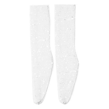 

harmtty Women Socks Stars Ultra-thin Summer Spring See Through Middle Tube Tulle Socks for Daily Wear White