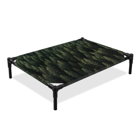 Fall Green Elevated Dog Bed Pine Trees Forest Cooling Breathable Outdoor Raised Dog Cot Bed with Metal Frame Non-Slip Feet for Large Dog 28x22in