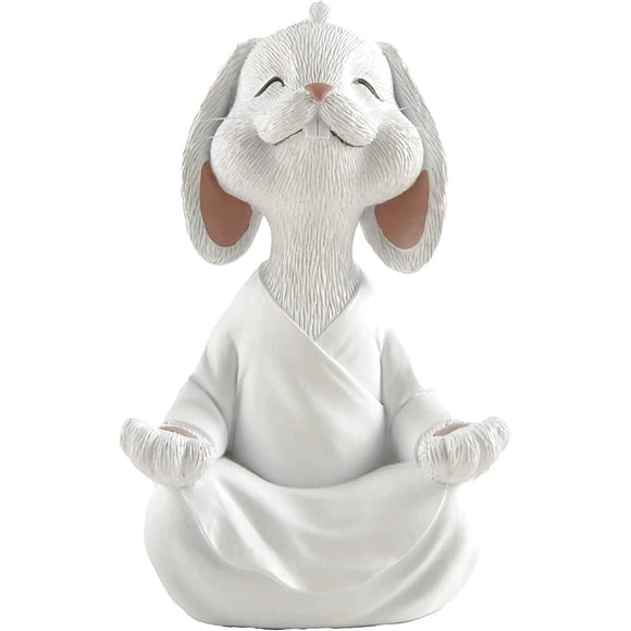 JFSM Inc. Figurine Lapin Sacré Bouddha Blanc Méditation Yoga Collection - Cadeaux de Yoga, Cadeaux de Méditation, Décoration de Yoga, Cadeaux de Namaste - Fertilité et Renaissance