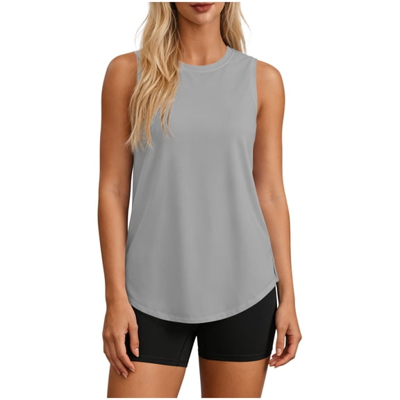 Husipze Workout Tops for Women Loose Fit Summer Side Split Breathable Sun Protection Sleeveless Athletic Yoga Tank Running Shirts Gray XL