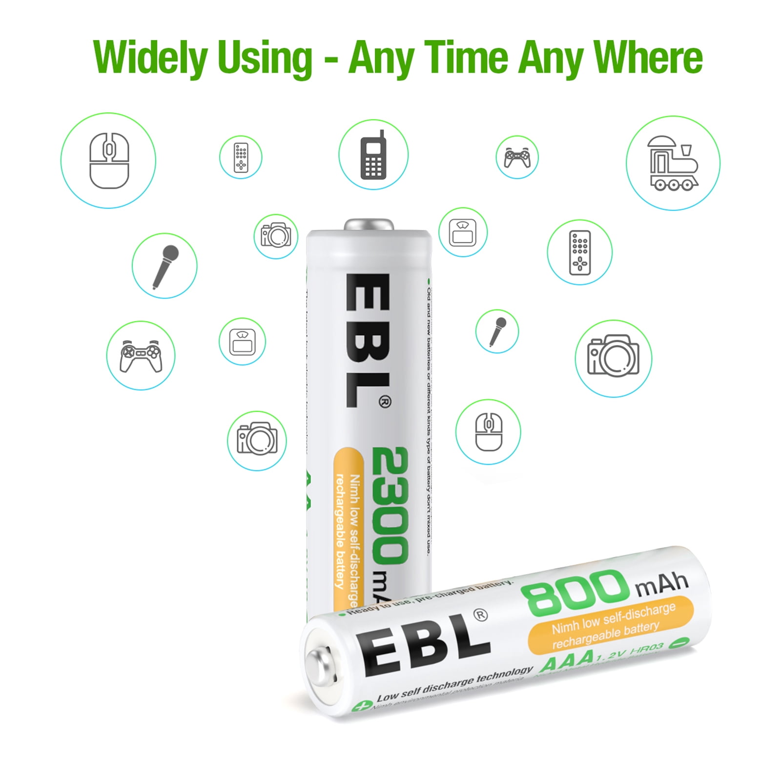 EBL Rechargeable AA Batteries 2300mAh Ni-Mh Double a Batteries + AAA Rechargeable Batteries 800mAh Triple a Batteries, 8 Pack
