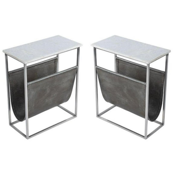Home Square Marble and Leather Magazine Table in Beige - Set of 2