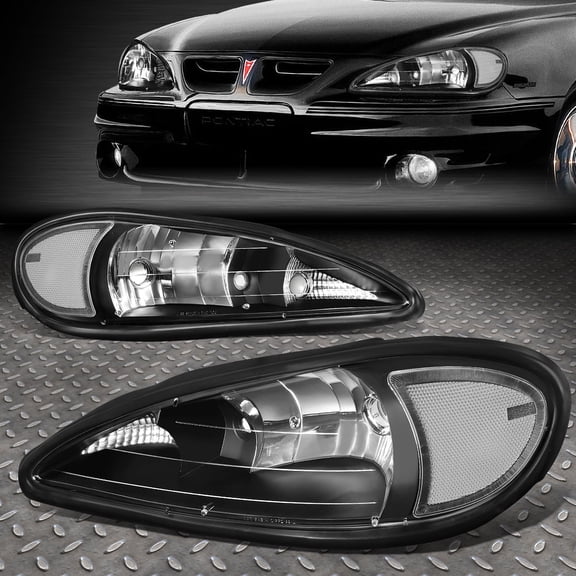 NUVISION for 99-05 Pontiac Grand AM Pair Black Housing Clear Corner Headlight Head Lamps