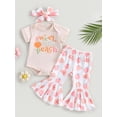 thumbnail image 2 of Coduop Infant Baby Girls Clothes Sets Peach Rainbow Print Short Sleeve Romper Flare Pants+Headband, 2 of 7