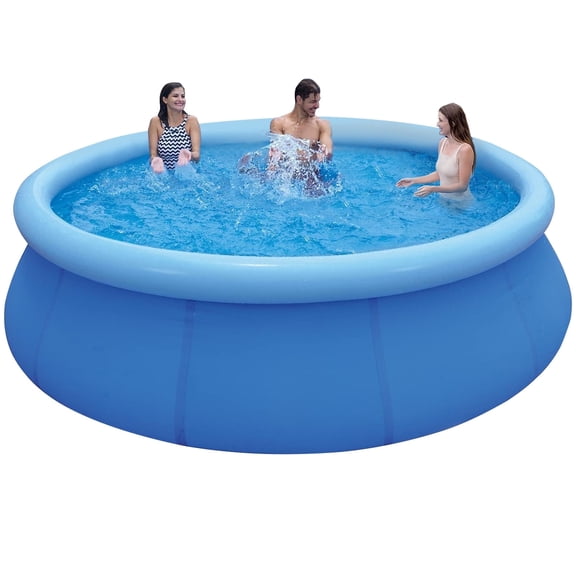 Honeydrill 10 ft x 30 in Above Ground Pools, Inflatable Top Ring Round Pool, Blue
