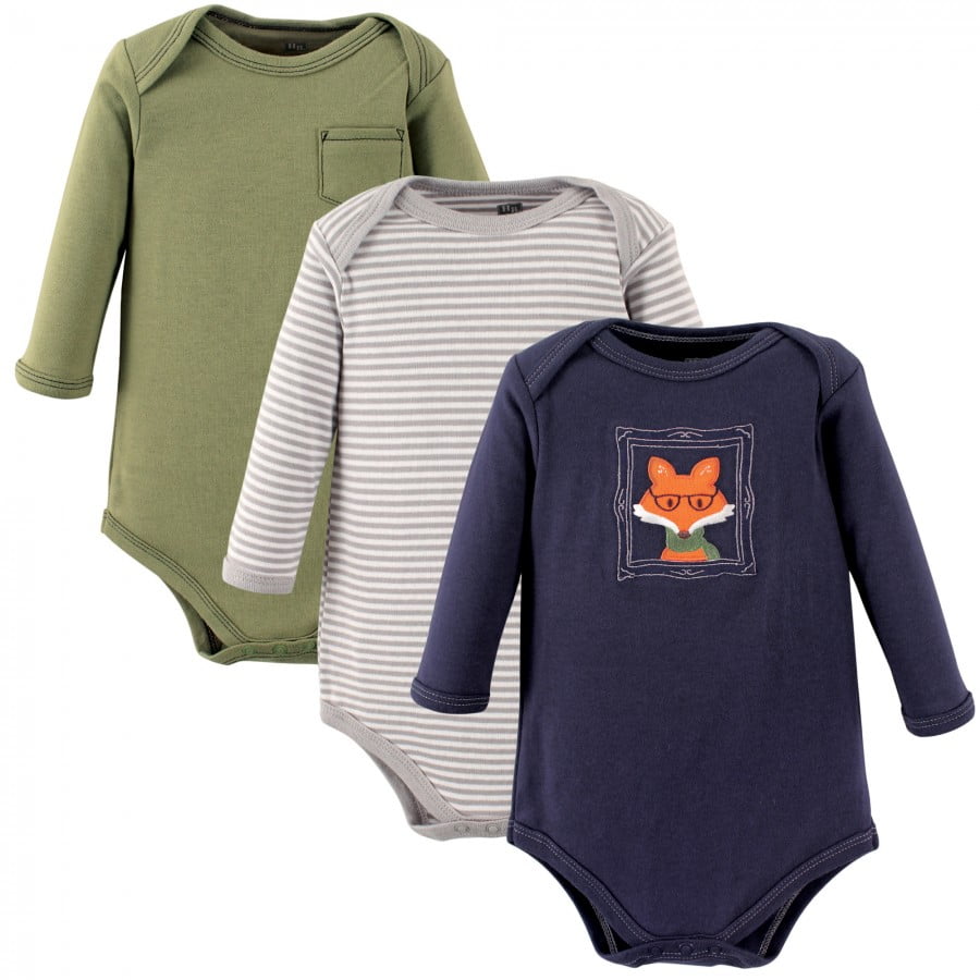 Hudson Baby Infant Boy Cotton LongSleeve Bodysuits 3pk, Fox, 03