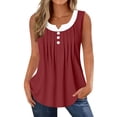 thumbnail image 3 of TAGOLD Womens Round-Neck Tank Top Ruched Button Panel V Neck 2 In 1 Sleeveless Top, 3 of 5