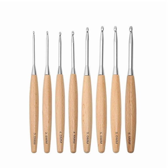 8‑Pack Wood Crochet Hook Set 3.0mm‑6.5mm, Ergonomic Comfort Grip Handles