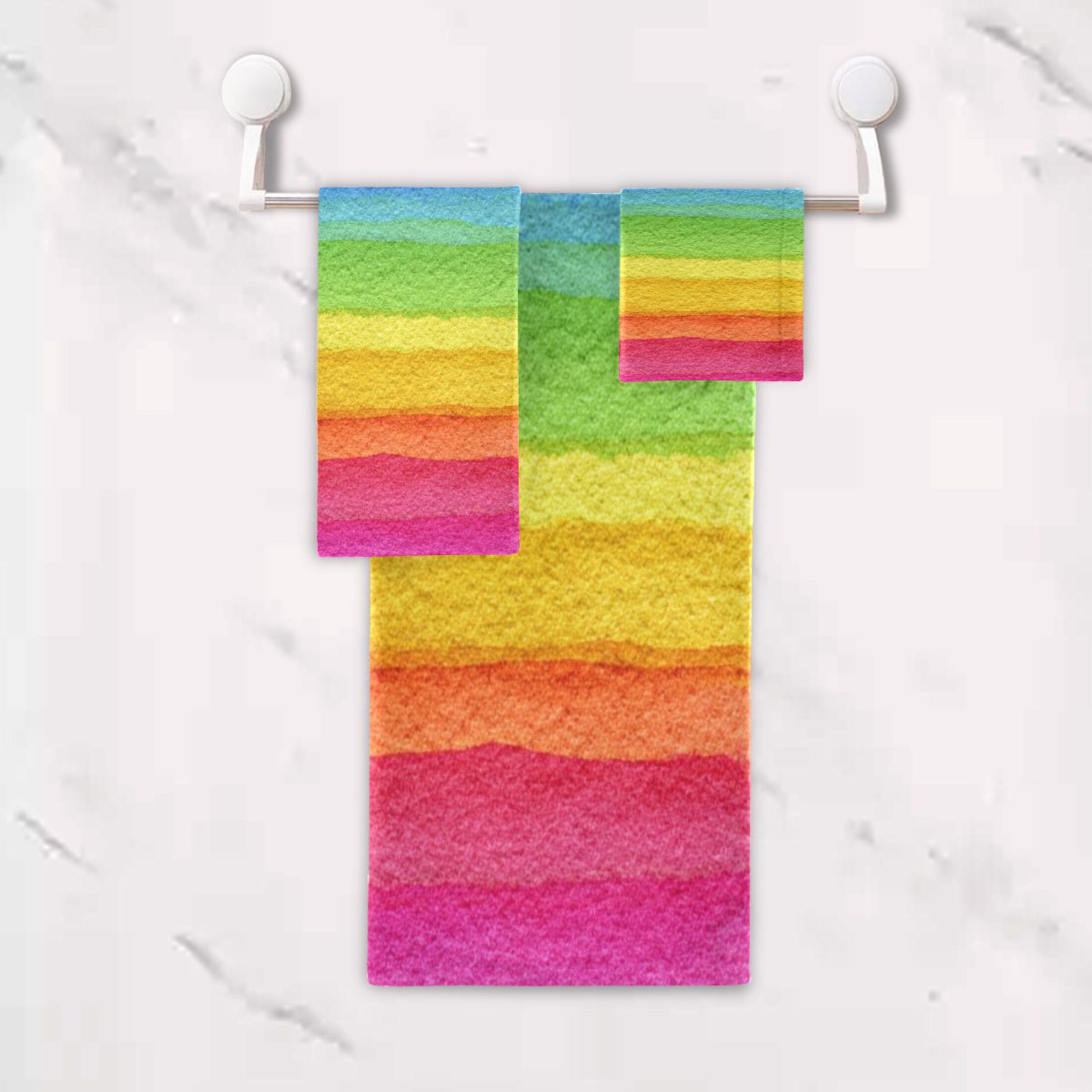 3 Piece Bath Towels Set Bath Towel, Hand Towel and Face Towel for Bathroom, Gym, Hotel Watercolor Rainbow Colors