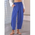 thumbnail image 3 of Loose Casual Straight Cotton and Linen Cropped Pants Royal Blue XL, 3 of 4