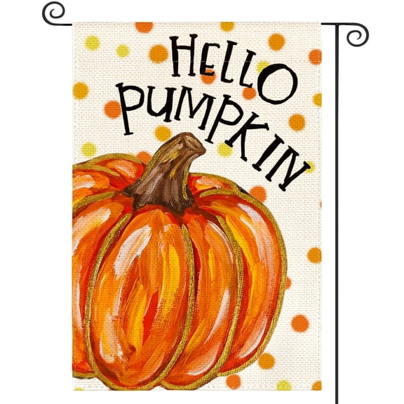 Sm:)e Watercolor Pumpkin Polka Dot Fall Garden Flag 12x18 Inch Double Sided, Autumn Small Banner Yard Sign Outside Decoration
