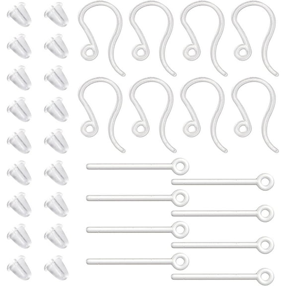 1 Box 800Pcs 400 Sets Plastic Earring Findings Transprent Stud Earrings Findings Clear Plastic Earring Post French Fish Hooks Ear Wire Ear Nuts for Jewelry Making DIY Craft Women Supplies