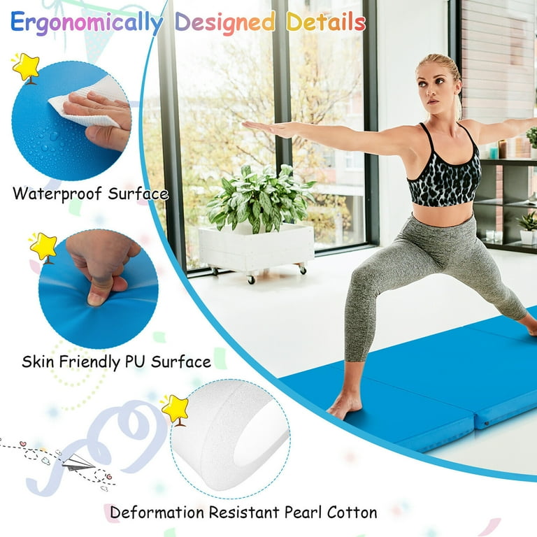 Gymax Tri Fold Folding Exercise Mat 6 ft x 2 ft Portable Gymnastics Tumbling Mat Yoga Walmart