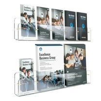 NIUBEE Brochure Holder Wall Mount, Adjustable Dividers Clear Acrylic Brochure Holder, Sleek Pamphlet Magazines Display Stand,Dual Installation Options for Schools, Studios,2Pack