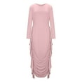 thumbnail image 5 of Fesfesfes Women Dress Casual Solid Round Neck Irregular Ruffle Ruched Long Sleeve Dresses or, 5 of 9