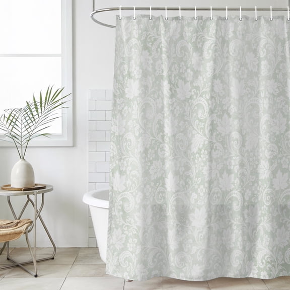 Sage Green Florals Small Stall Shower Curtain,Waterproof Shower Curtains for Bathroom,Abstract Damask Flowers European Style Washable Fabric Bath Curtain for Bathtub with Hooks 36x78 Inches