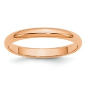 Real 14kt Rose Gold 3mm Half-Round Wedding Band Size: 6; for Adults and Teens; for Women and Men
