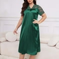 thumbnail image 4 of yillto Womens Plus Size Nightgowns Satin Silky Lace Short Sleeve V Neck Loose Sleepwear Nightdress, 4 of 6