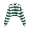 thumbnail image 2 of fartey Crop Tops for Women Striped Lapel Button Up Top Long Sleeve Cozy Shirt Trendy Color Block Sweatshirt Pullover Blouse, 2 of 6