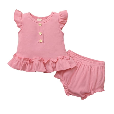 

EHTMSAK Infant Baby Toddler Girl T Shirts and Shorts Set Clothing Set Summer Outfits Short Sleeve Pink 3M-18M 90