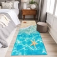 thumbnail image 5 of Summer Beach Washable Runner Rugs 2'x6', Blue Teal Ocean Waves Beige Sand Starfish Shells Low Pile Throw Entryway Rug Non-Slip Sturdy Edge Binding Carpet for Indoor Bedside Entrance Bedside, 5 of 9